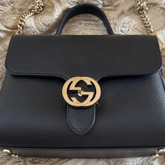 Gucci Black Satchel with Gold Accents